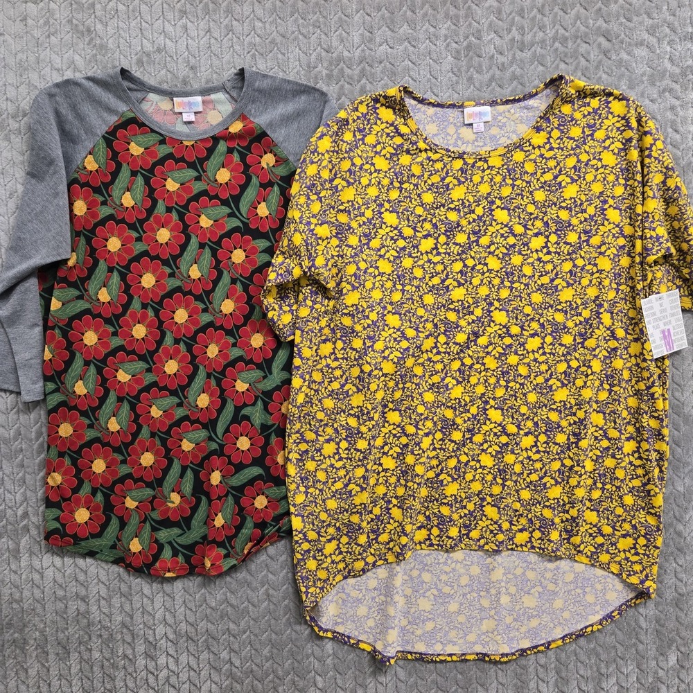 2 Lularoe Randy Irma Tunic Shirt Womens Medium Multicolor Short Sleeve Floral‎